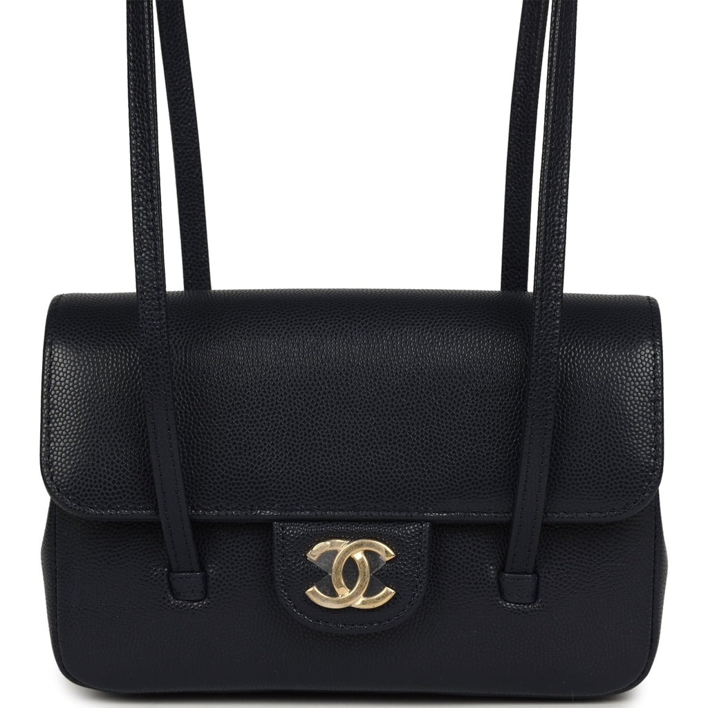 Chanel Mini Preppy Coco Clutch with Straps Navy Blue Shiny Caviar Brushed Gold Hardware