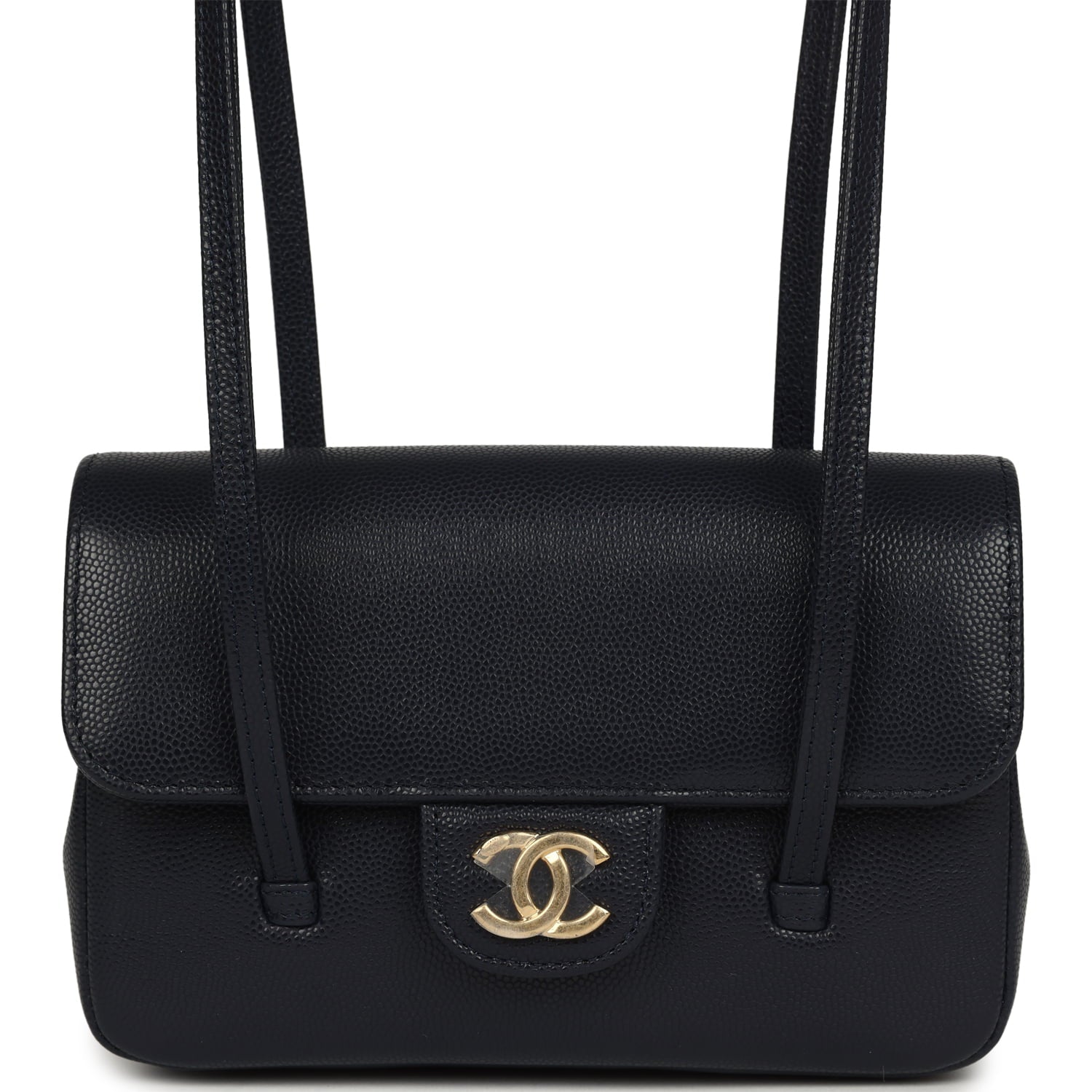 Chanel Mini Preppy Coco Clutch with Straps Navy Blue Shiny Caviar Brushed Gold Hardware
