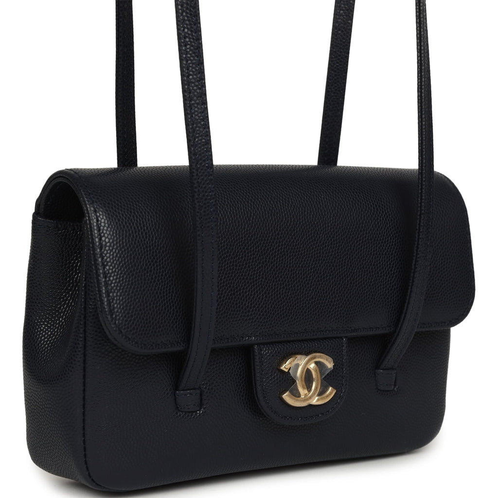 Chanel Mini Preppy Coco Clutch with Straps Navy Blue Shiny Caviar Brushed Gold Hardware
