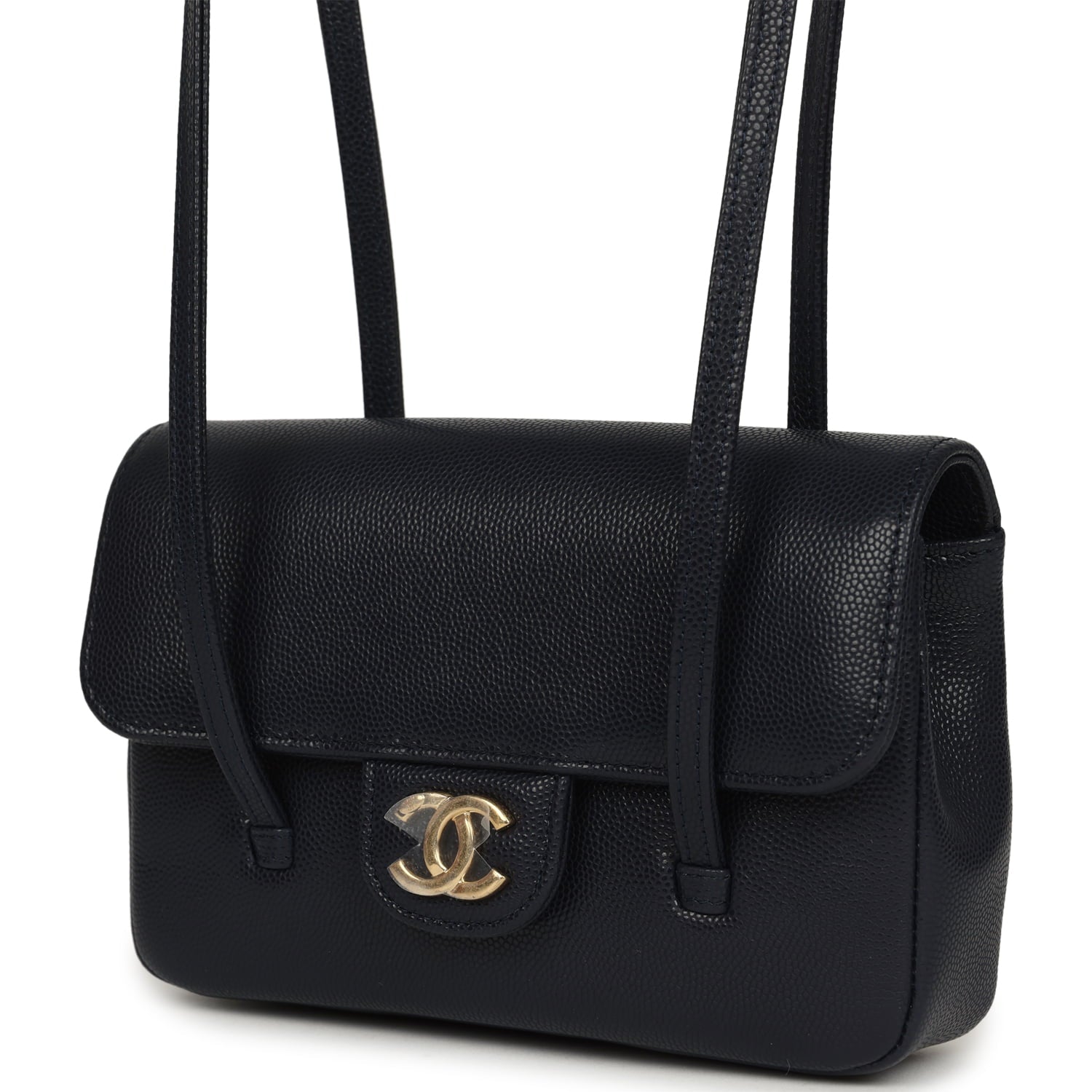 Chanel Mini Preppy Coco Clutch with Straps Navy Blue Shiny Caviar Brushed Gold Hardware