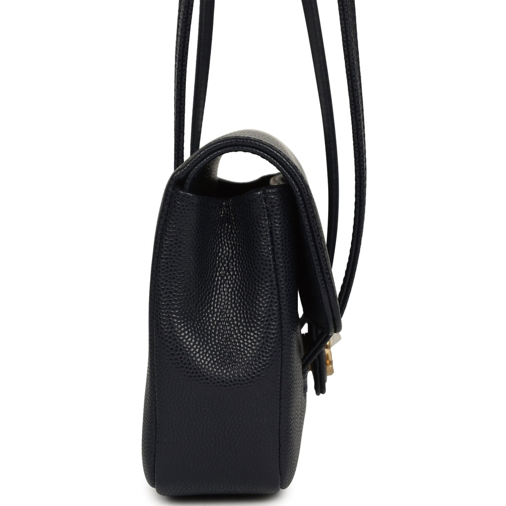 Chanel Mini Preppy Coco Clutch with Straps Navy Blue Shiny Caviar Brushed Gold Hardware