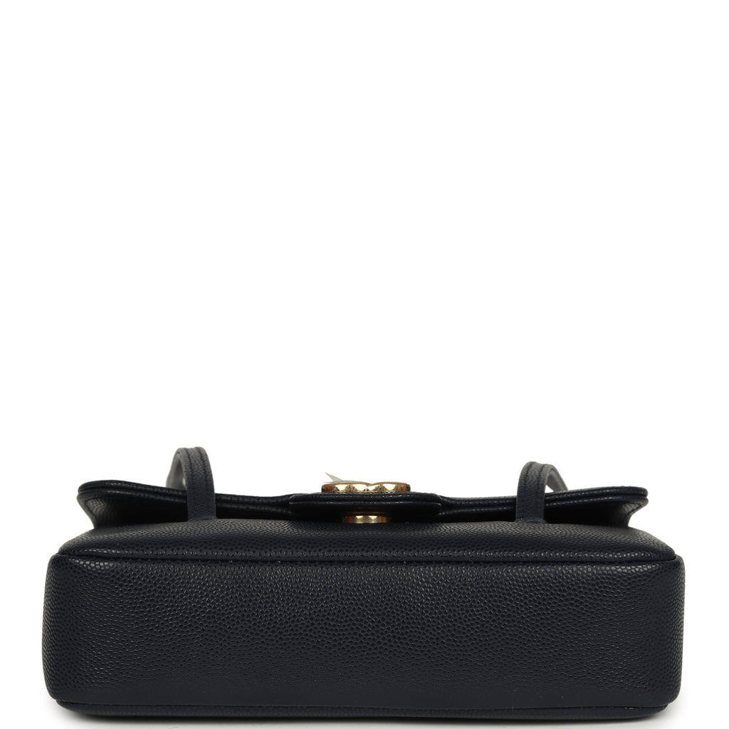 Chanel Mini Preppy Coco Clutch with Straps Navy Blue Shiny Caviar Brushed Gold Hardware
