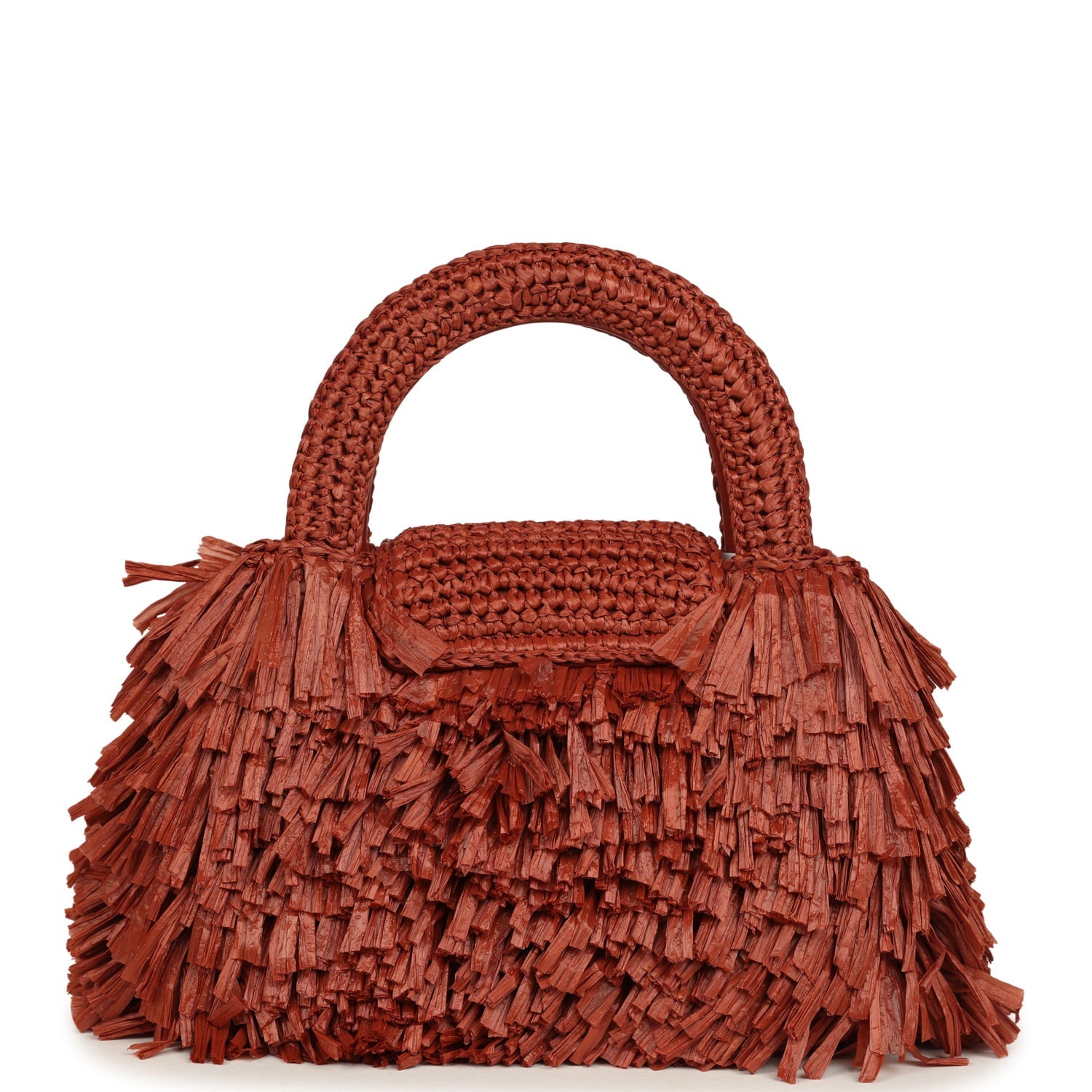 Chanel Small Fringe Kelly Dark Red Raffia Wood and Light Gold Hardware