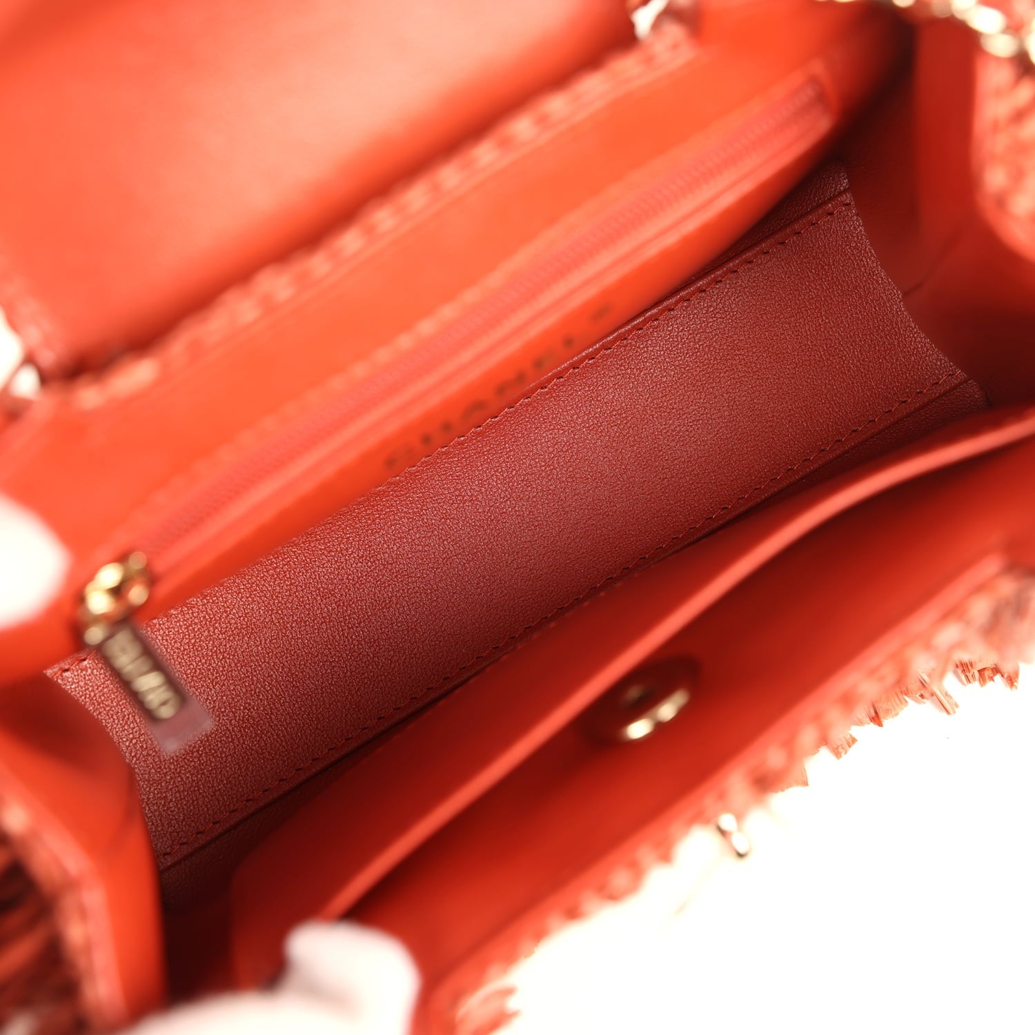 Chanel Small Fringe Kelly Dark Red Raffia Wood and Light Gold Hardware