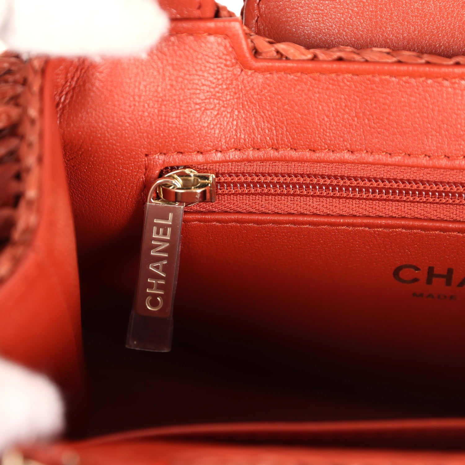 Chanel Small Fringe Kelly Dark Red Raffia Wood and Light Gold Hardware