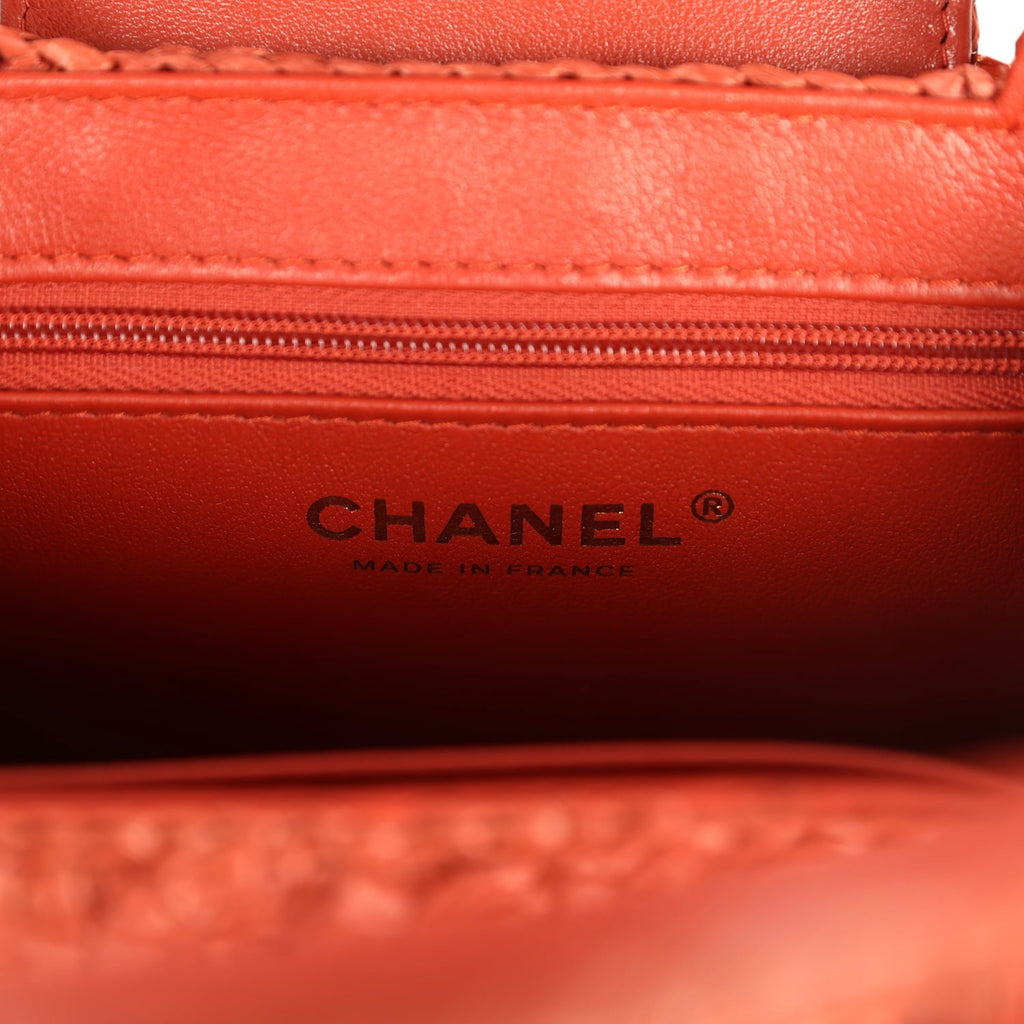 Chanel Small Fringe Kelly Dark Red Raffia Wood and Light Gold Hardware