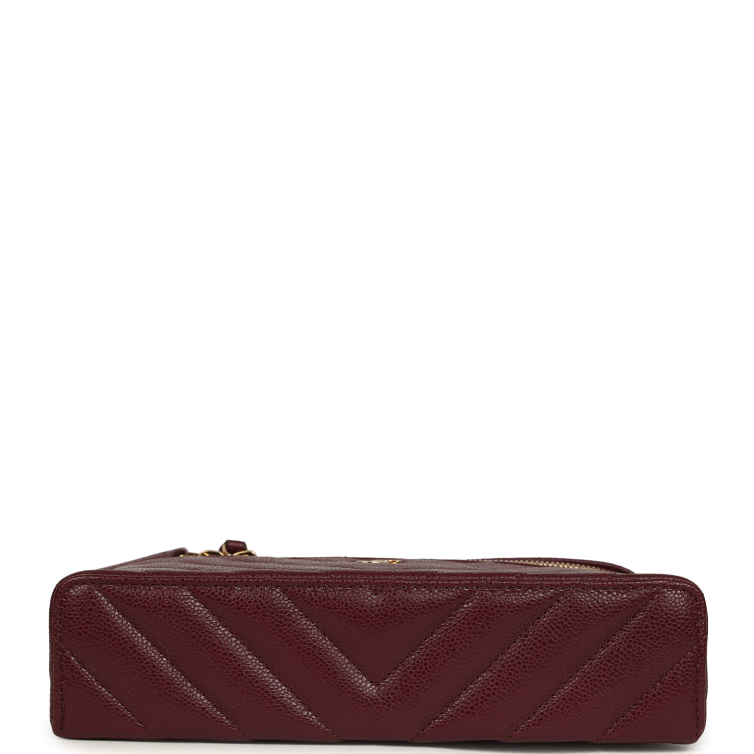 Chanel Chevron Top Handle Long Vanity Case with Chain Dark Burgundy Shiny Caviar Gold Hardware