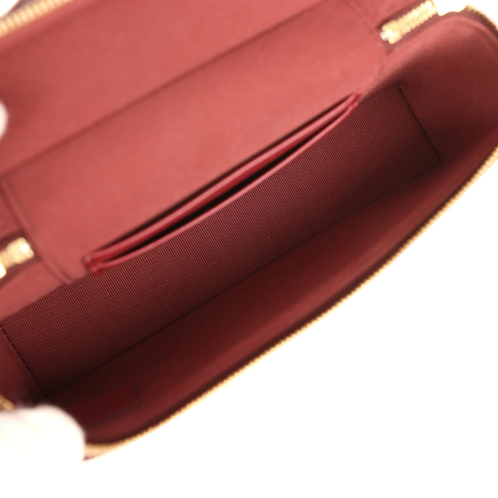 Chanel Chevron Top Handle Long Vanity Case with Chain Dark Burgundy Shiny Caviar Gold Hardware