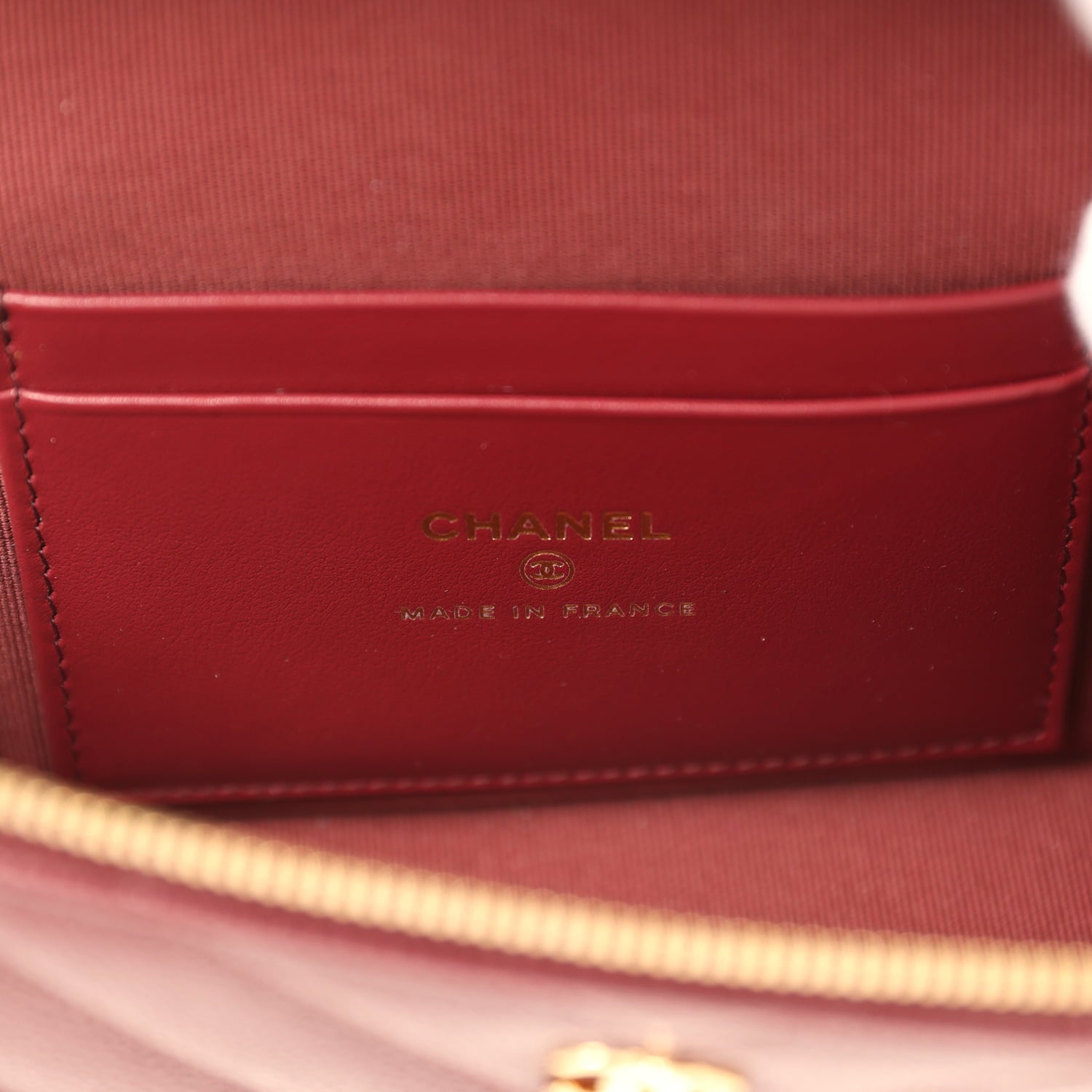 Chanel Chevron Top Handle Long Vanity Case with Chain Dark Burgundy Shiny Caviar Gold Hardware
