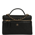 Chanel Top Handle Long Vanity Case with Chain Black Grained Goatskin Gold Hardware