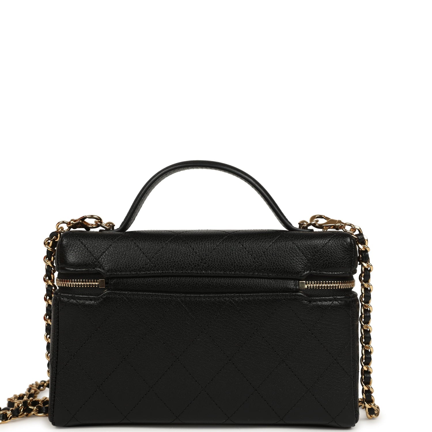 Chanel Top Handle Long Vanity Case with Chain Black Grained Goatskin Gold Hardware