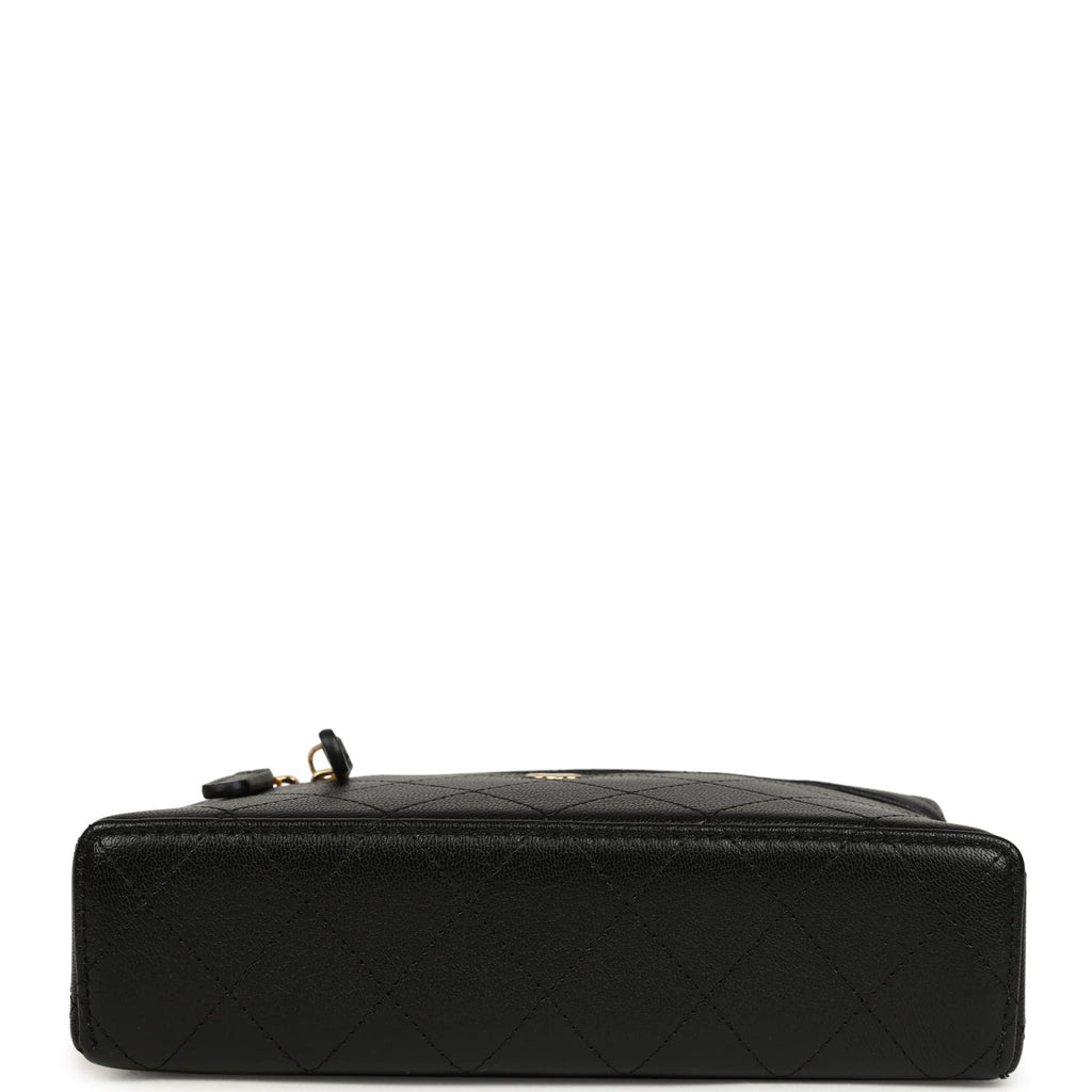 Chanel Top Handle Long Vanity Case with Chain Black Grained Goatskin Gold Hardware