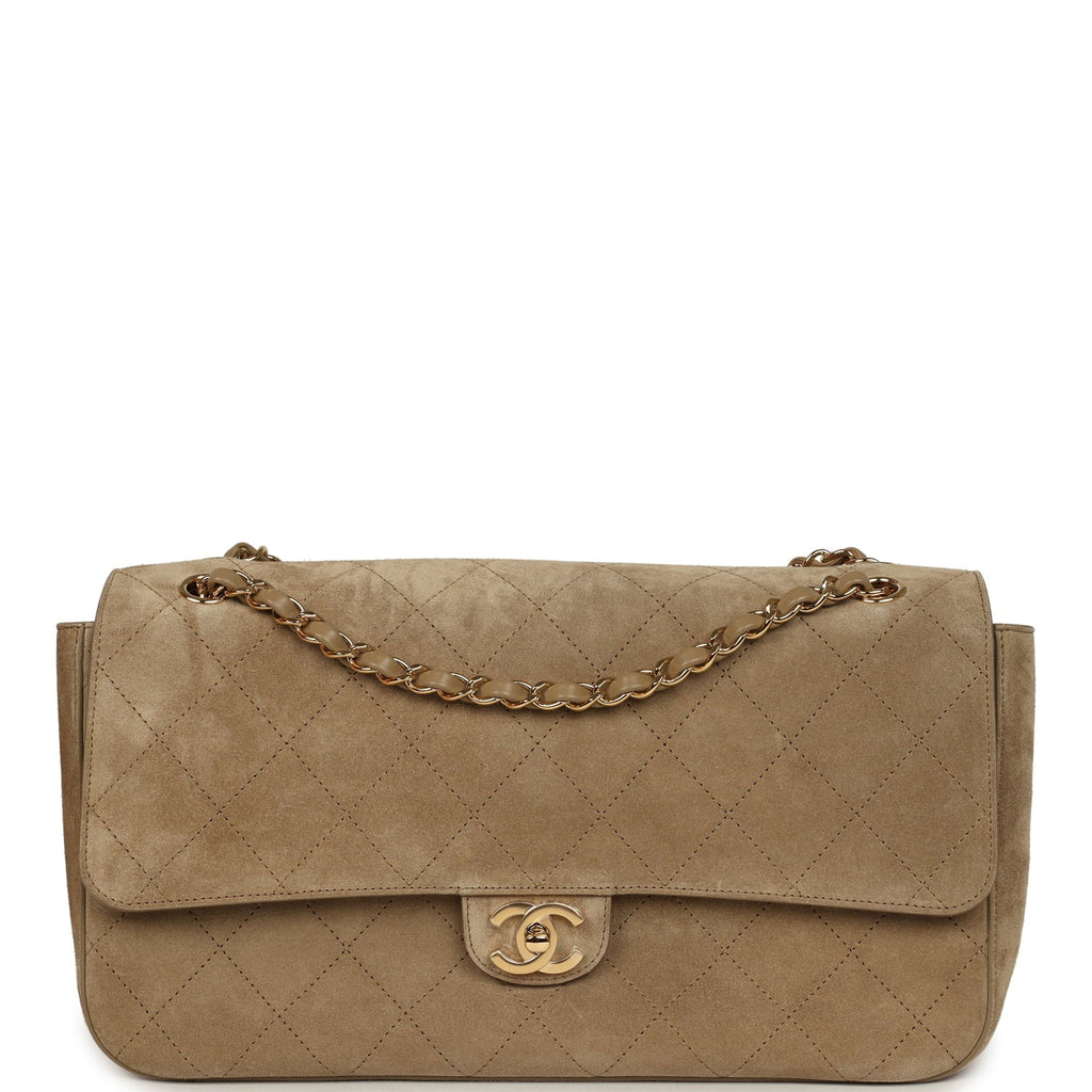 Chanel Maxi "Souplissimo" Small Flap Bag Dark Beige Suede Gold Hardware