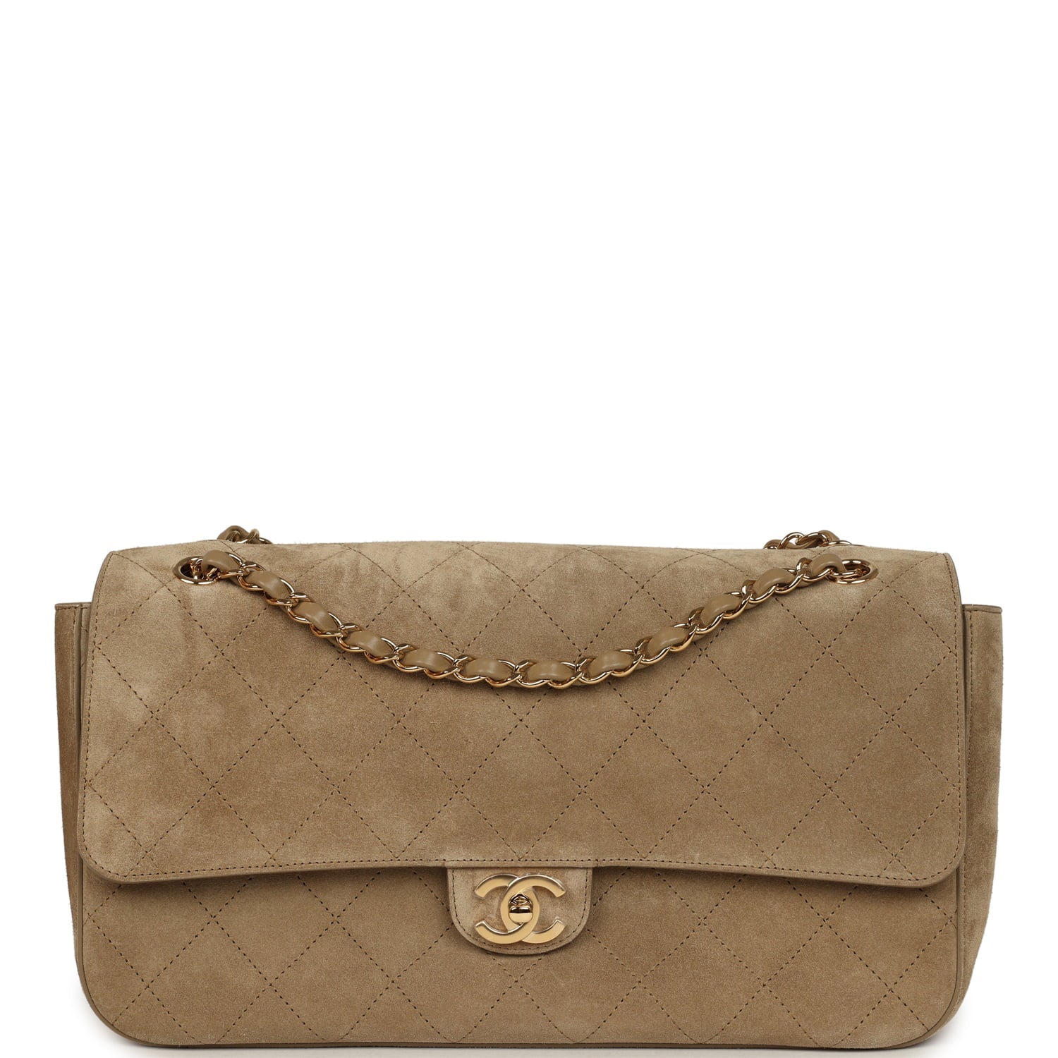 Chanel Maxi "Souplissimo" Small Flap Bag Dark Beige Suede Gold Hardware