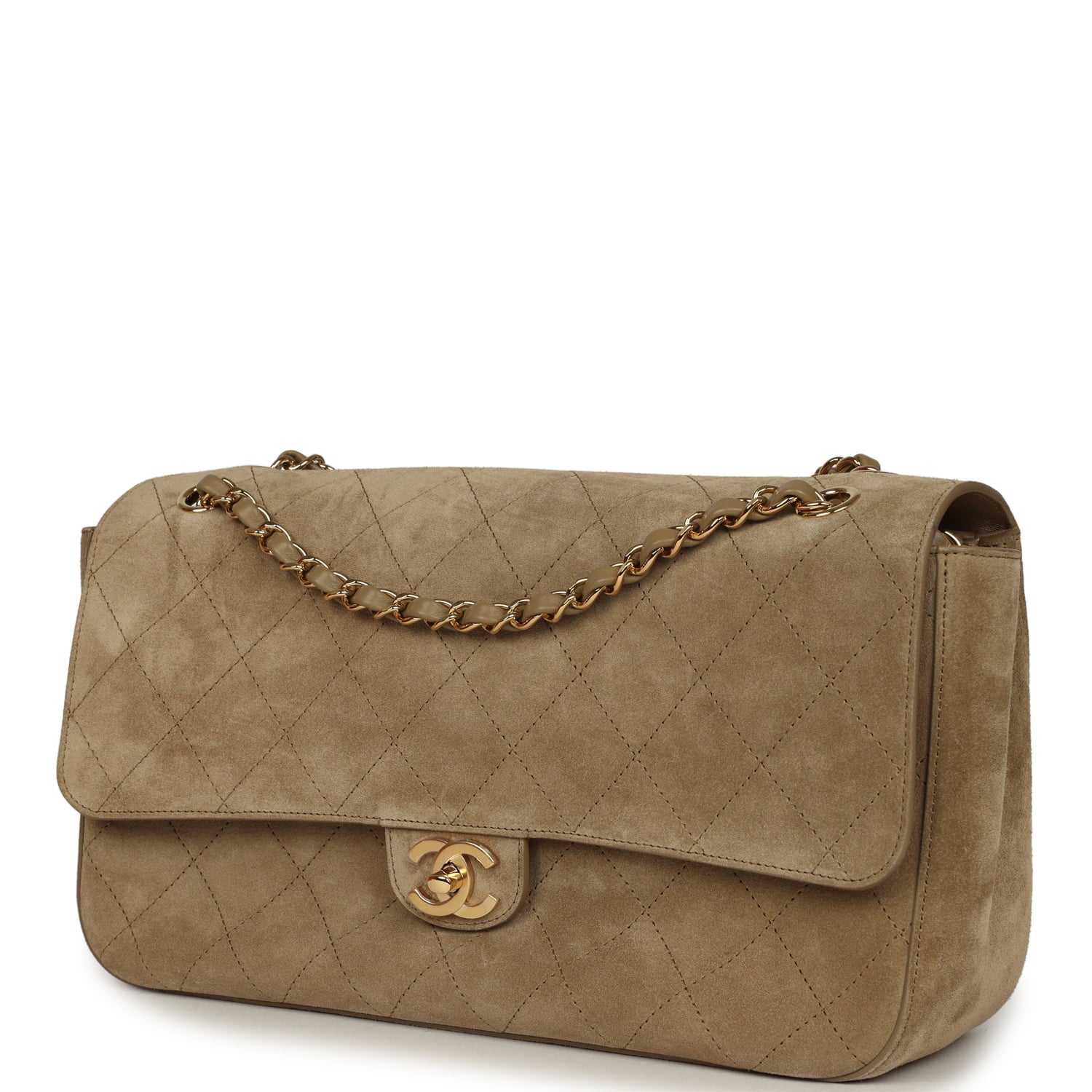 Chanel Maxi "Souplissimo" Small Flap Bag Dark Beige Suede Gold Hardware