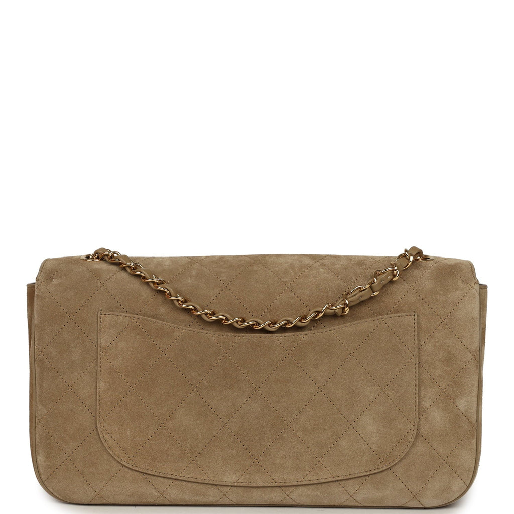 Chanel Maxi "Souplissimo" Small Flap Bag Dark Beige Suede Gold Hardware