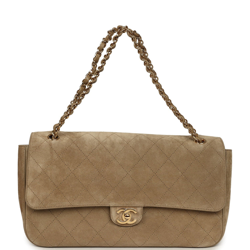 Chanel Maxi "Souplissimo" Small Flap Bag Dark Beige Suede Gold Hardware