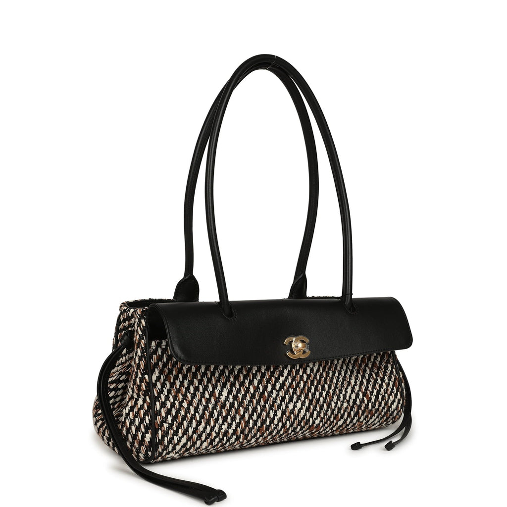 Chanel Small "Urban Essential" East West Shopping Tote Black Calfskin and Multi Tweed Gold Hardware