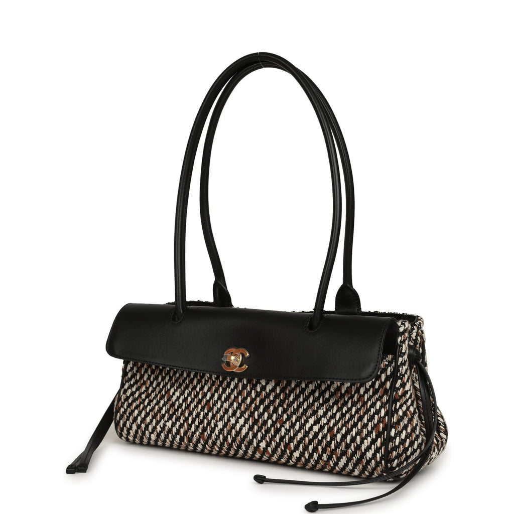 Chanel Small "Urban Essential" East West Shopping Tote Black Calfskin and Multi Tweed Gold Hardware