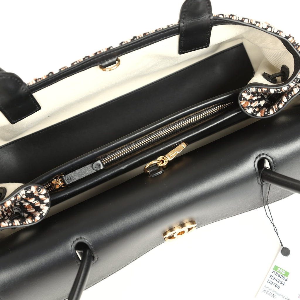 Chanel Small "Urban Essential" East West Shopping Tote Black Calfskin and Multi Tweed Gold Hardware