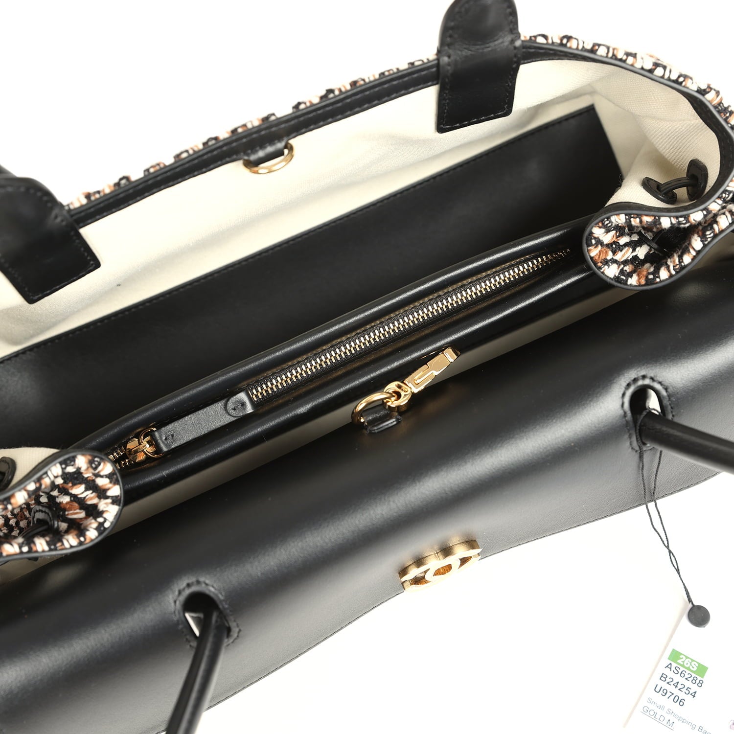 Chanel Small "Urban Essential" East West Shopping Tote Black Calfskin and Multi Tweed Gold Hardware