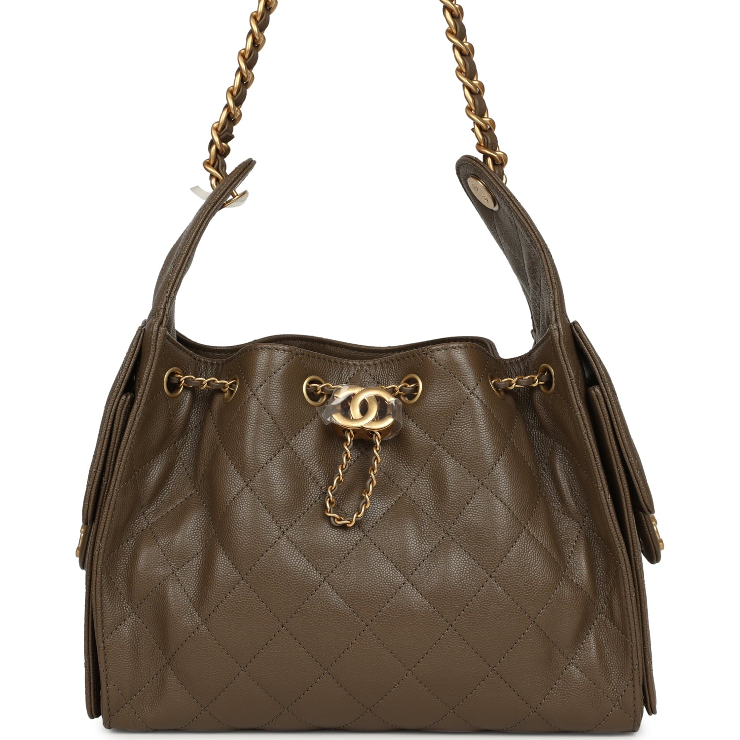 Chanel Small 25 Hobo Bag Dark Khaki Caviar Antique Gold Hardware