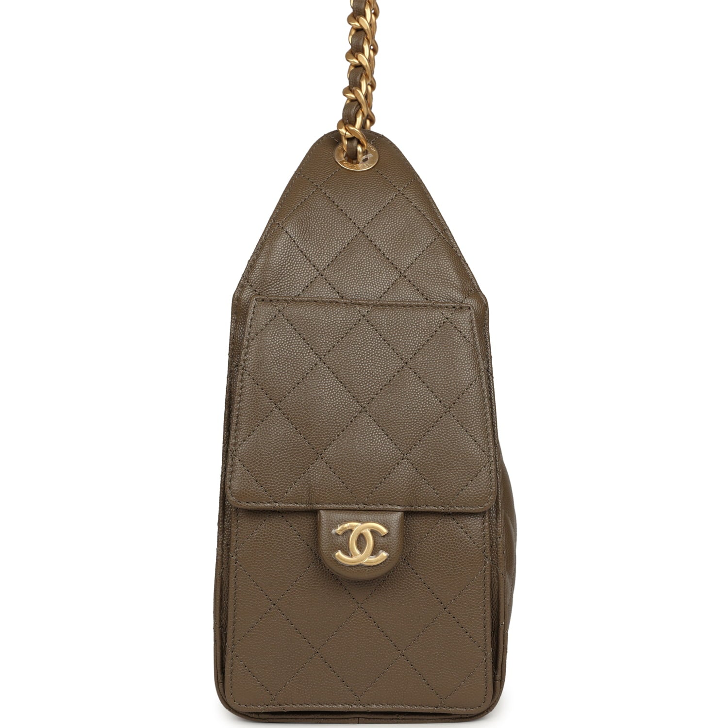 Chanel Small 25 Hobo Bag Dark Khaki Caviar Antique Gold Hardware