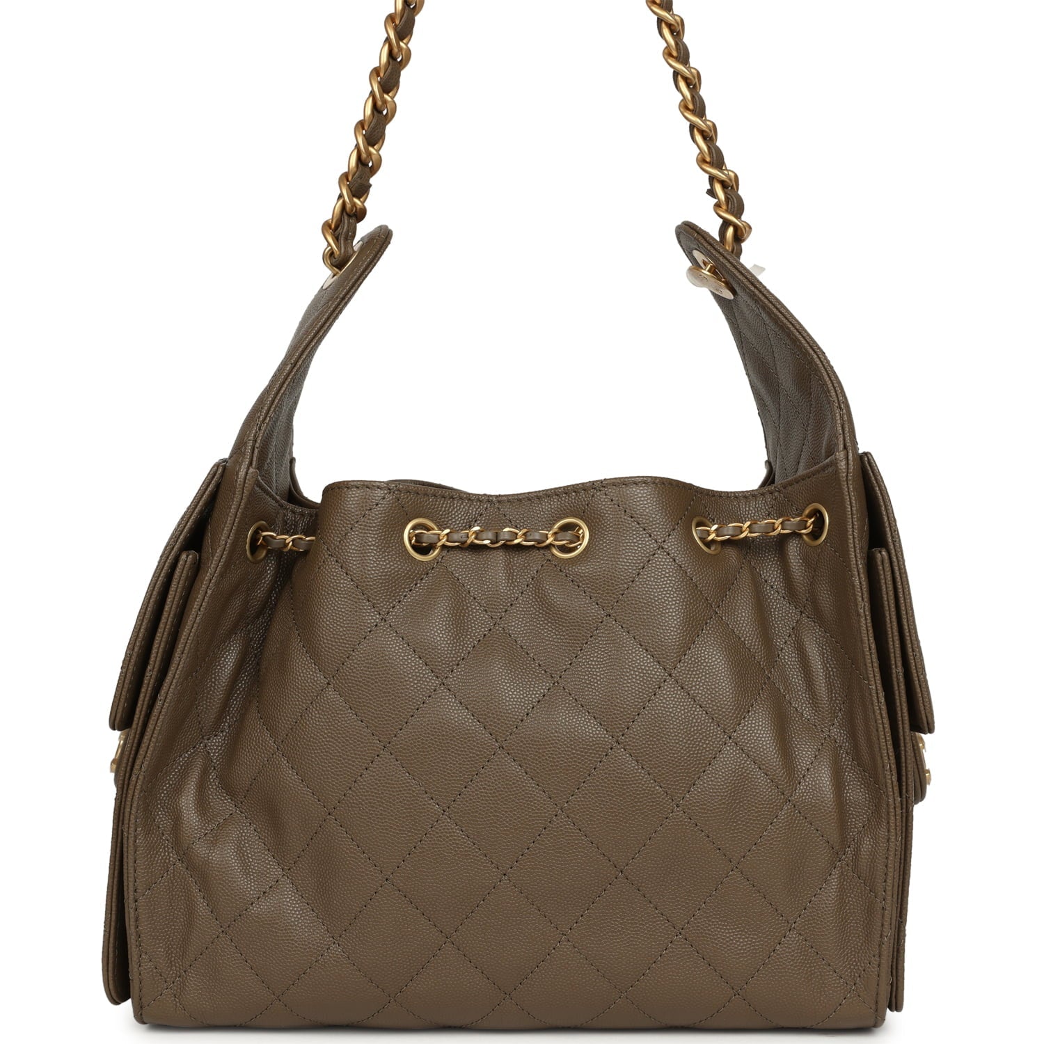 Chanel Small 25 Hobo Bag Dark Khaki Caviar Antique Gold Hardware