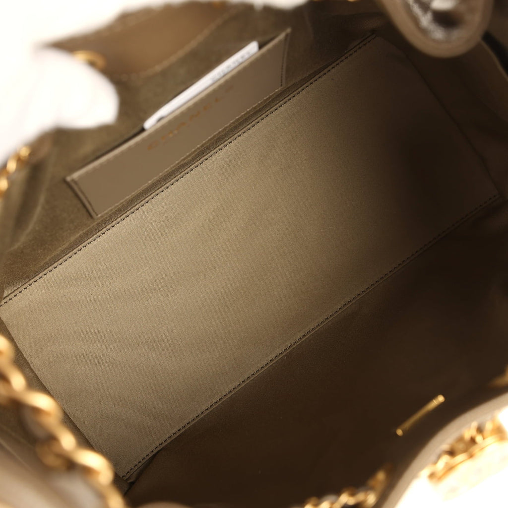 Chanel Small 25 Hobo Bag Dark Khaki Caviar Antique Gold Hardware