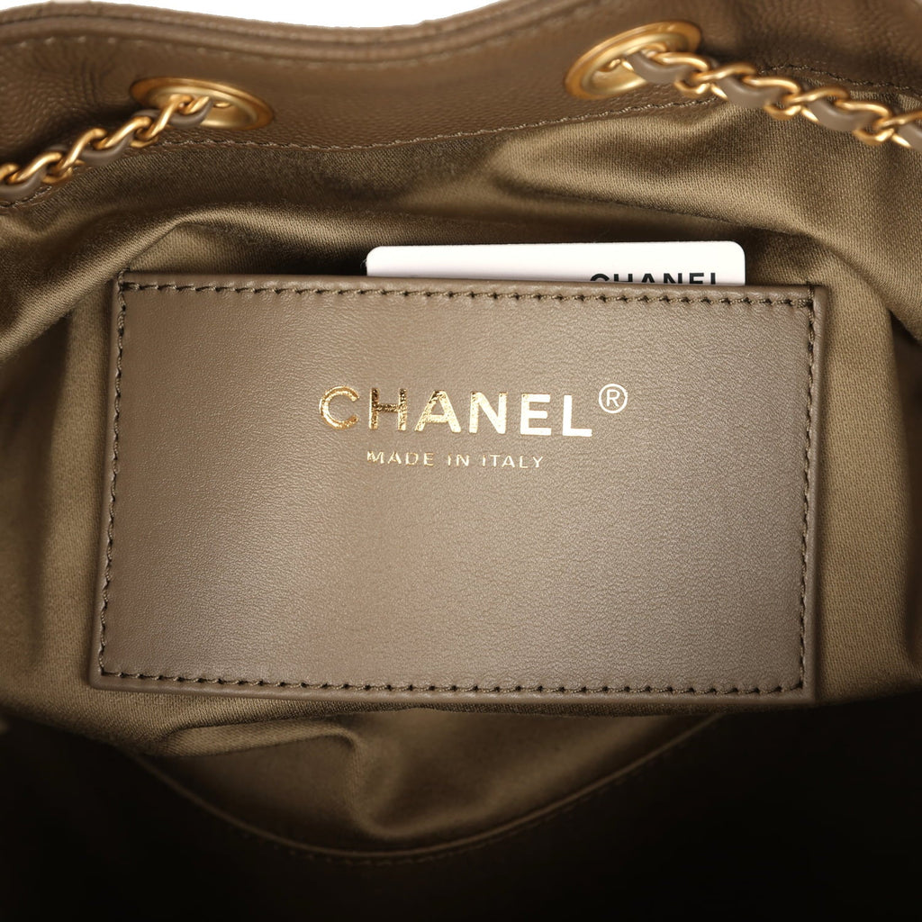 Chanel Small 25 Hobo Bag Dark Khaki Caviar Antique Gold Hardware