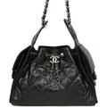 Chanel Small 25 Hobo Bag Black Shiny Aged Crumpled Calfskin Silver Hardware