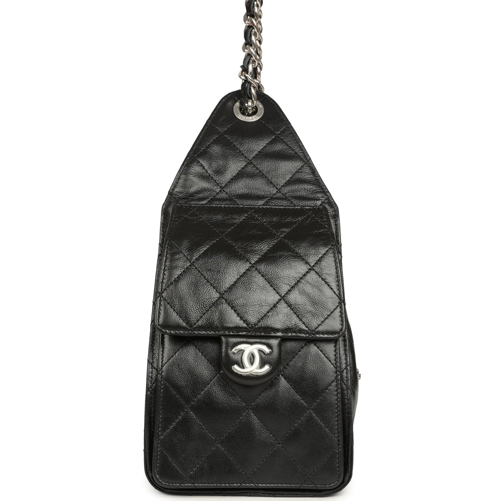 Chanel Small 25 Hobo Bag Black Shiny Aged Crumpled Calfskin Silver Hardware