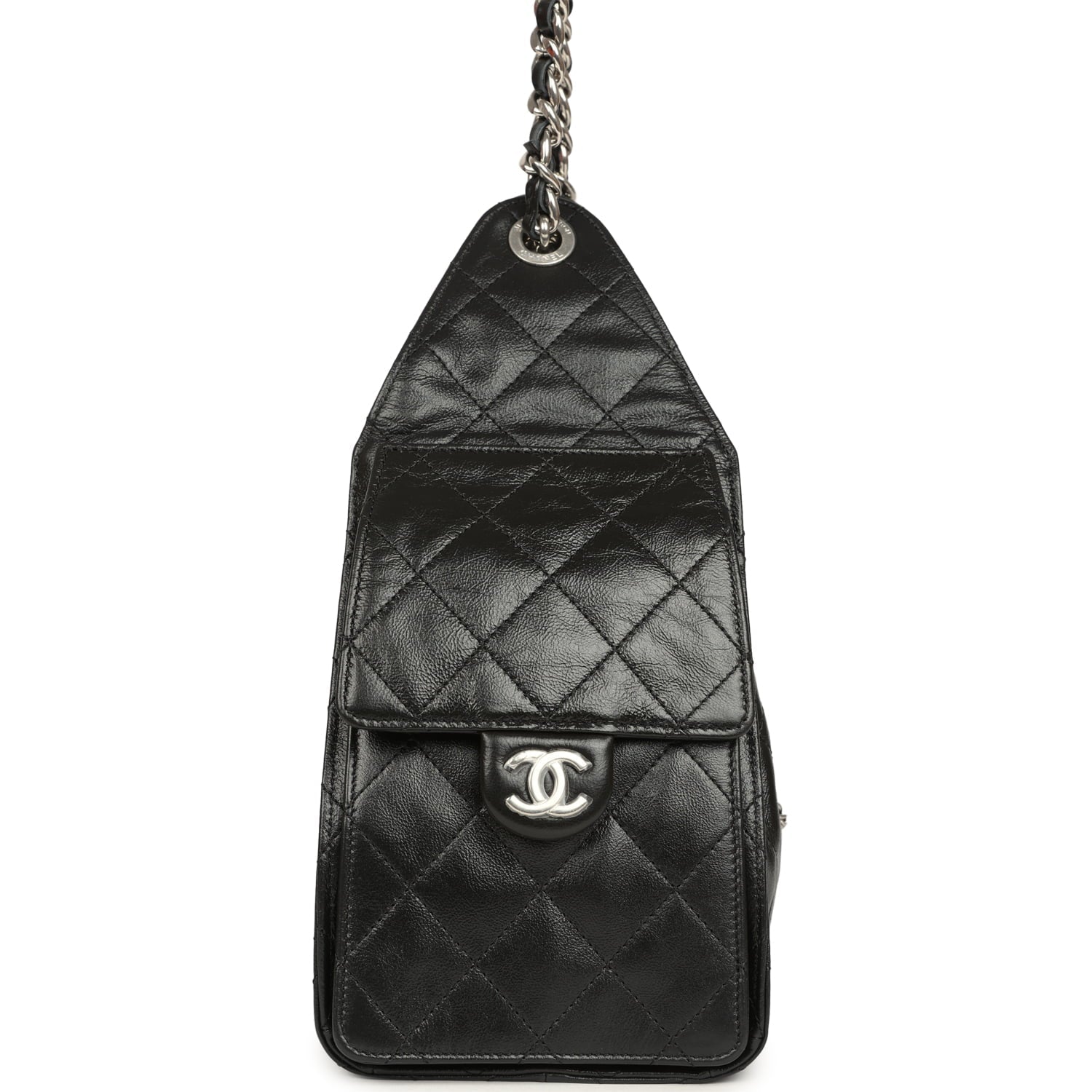 Chanel Small 25 Hobo Bag Black Shiny Aged Crumpled Calfskin Silver Hardware