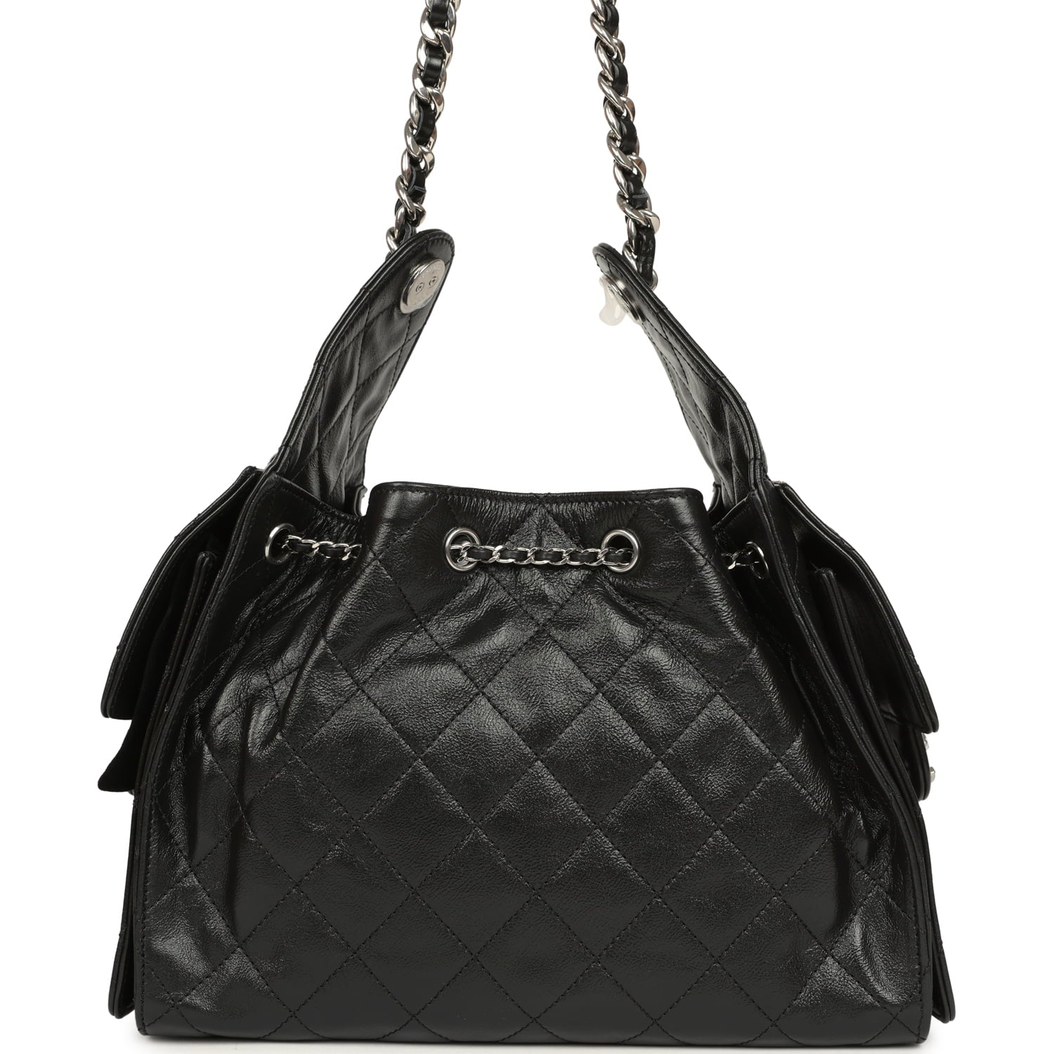 Chanel Small 25 Hobo Bag Black Shiny Aged Crumpled Calfskin Silver Hardware