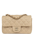 Chanel Mini Rectangular Flap Dark Beige Raffia Light Gold Hardware