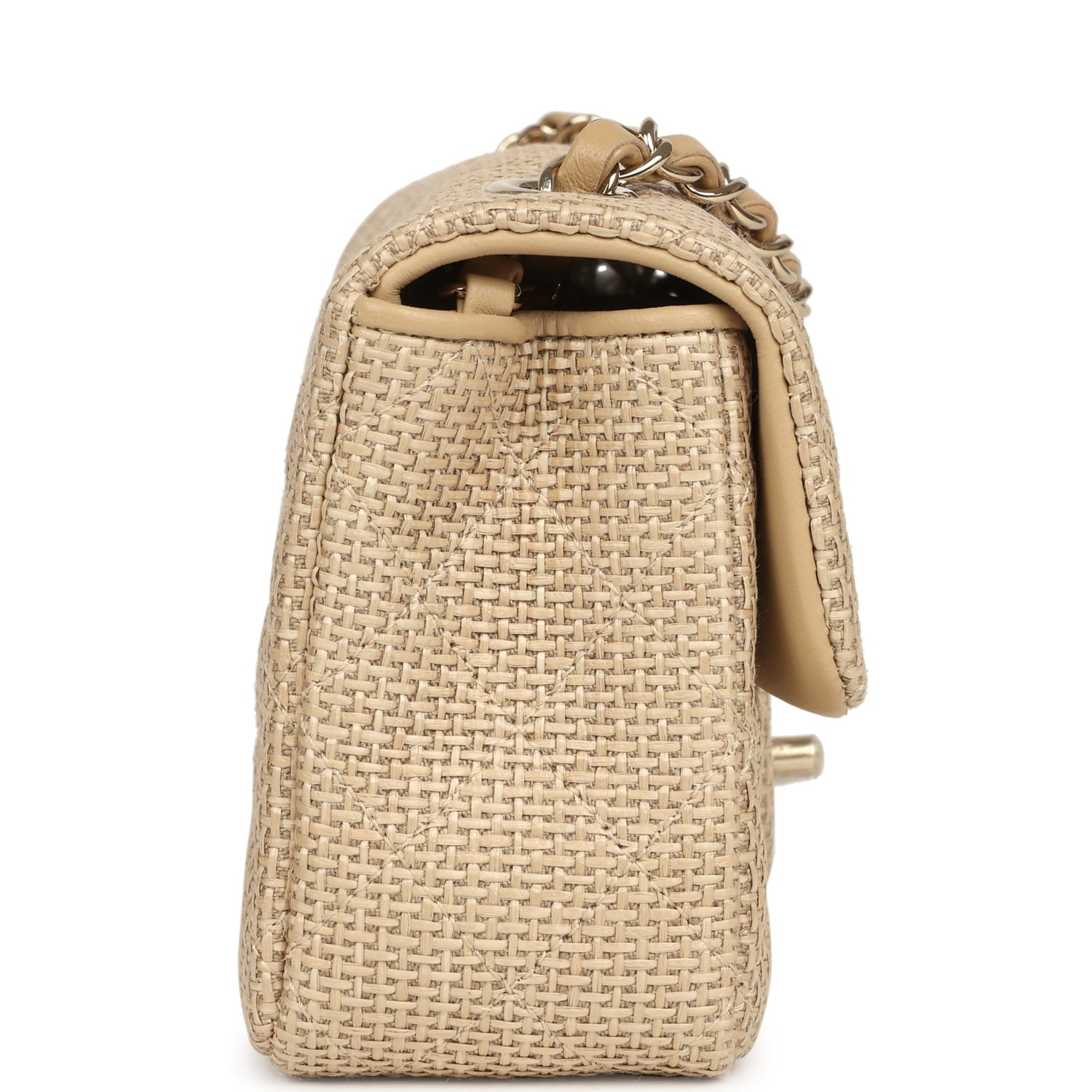 Chanel Mini Rectangular Flap Dark Beige Raffia Light Gold Hardware