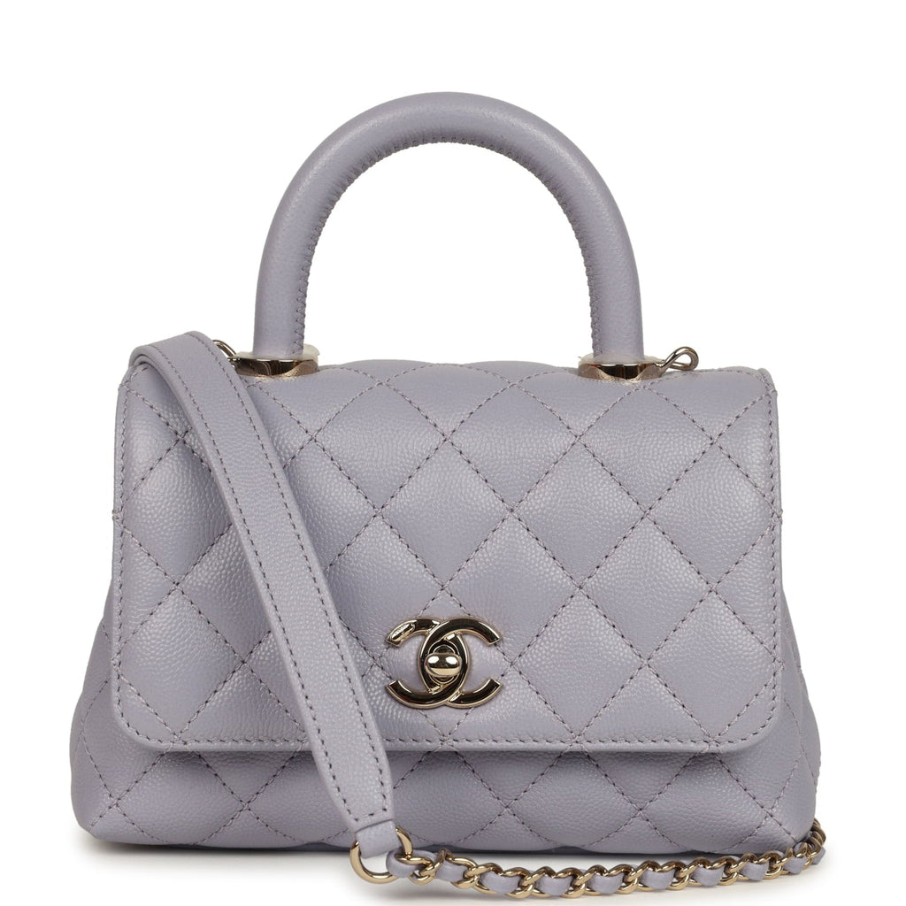 Chanel Micro Coco Top Handle Flap Light Purple Shiny Caviar Light Gold Hardware