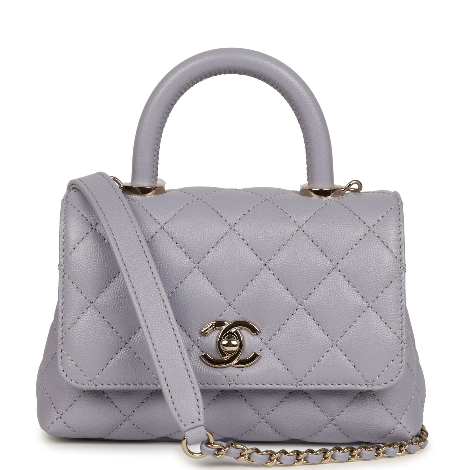 Chanel Micro Coco Top Handle Flap Light Purple Shiny Caviar Light Gold Hardware