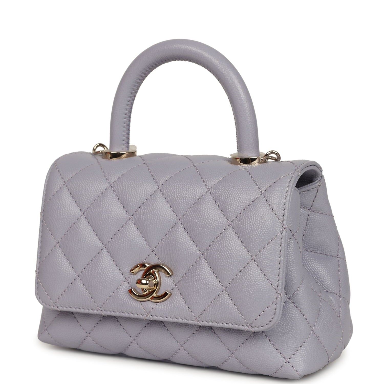 Chanel Micro Coco Top Handle Flap Light Purple Shiny Caviar Light Gold Hardware