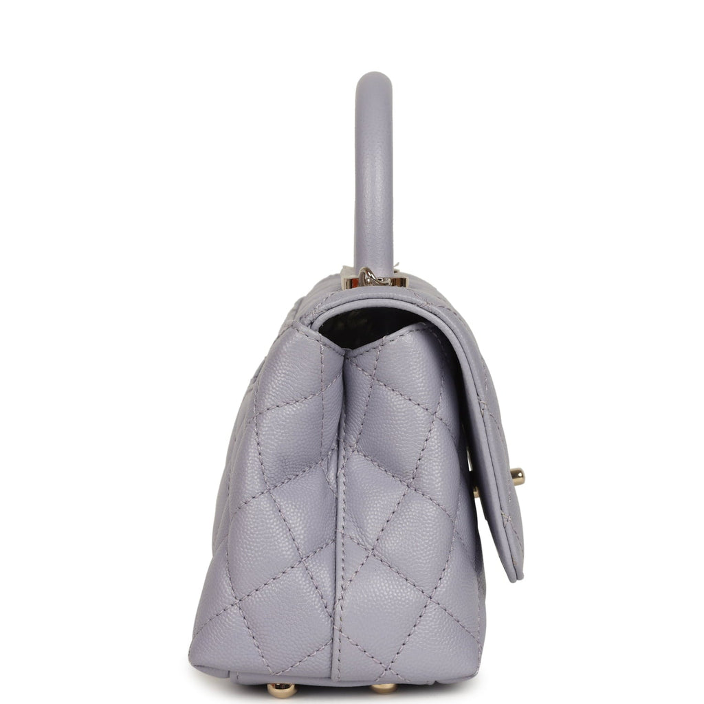 Chanel Micro Coco Top Handle Flap Light Purple Shiny Caviar Light Gold Hardware