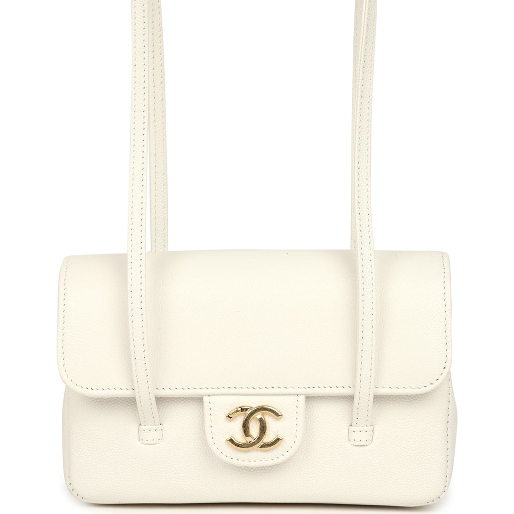 Chanel Mini Preppy Coco Clutch with Straps White Shiny Caviar Brushed Gold Hardware