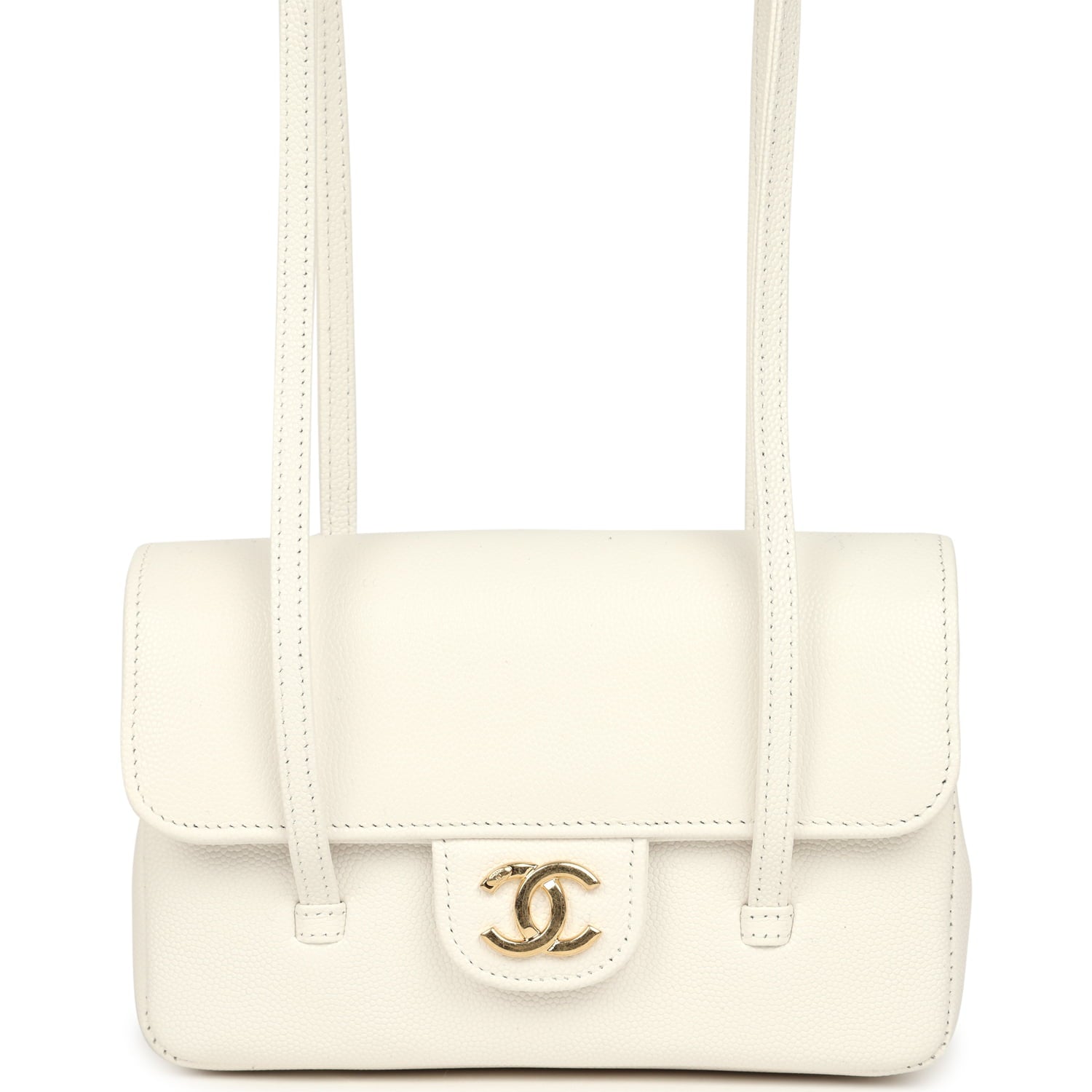 Chanel Mini Preppy Coco Clutch with Straps White Shiny Caviar Brushed Gold Hardware