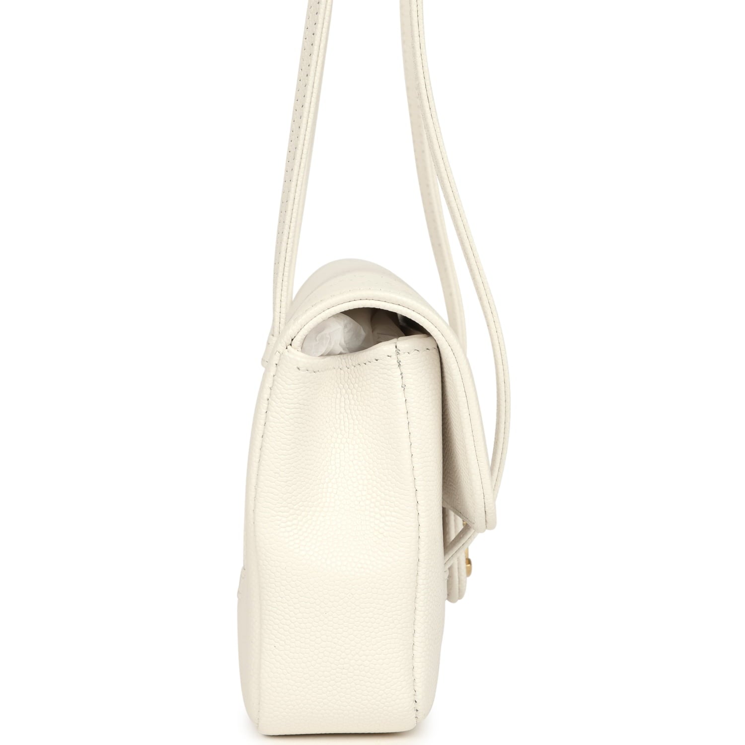 Chanel Mini Preppy Coco Clutch with Straps White Shiny Caviar Brushed Gold Hardware