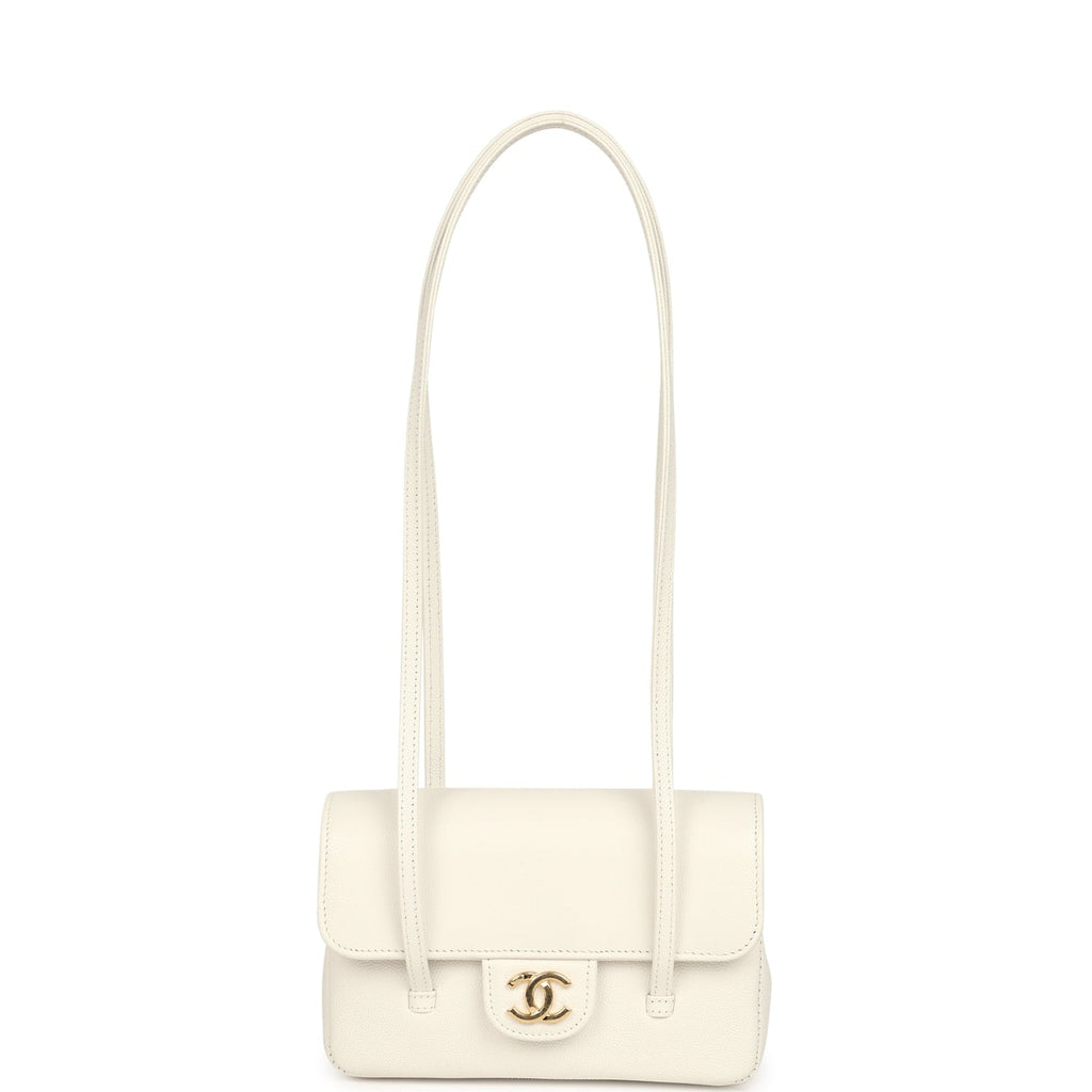 Chanel Mini Preppy Coco Clutch with Straps White Shiny Caviar Brushed Gold Hardware