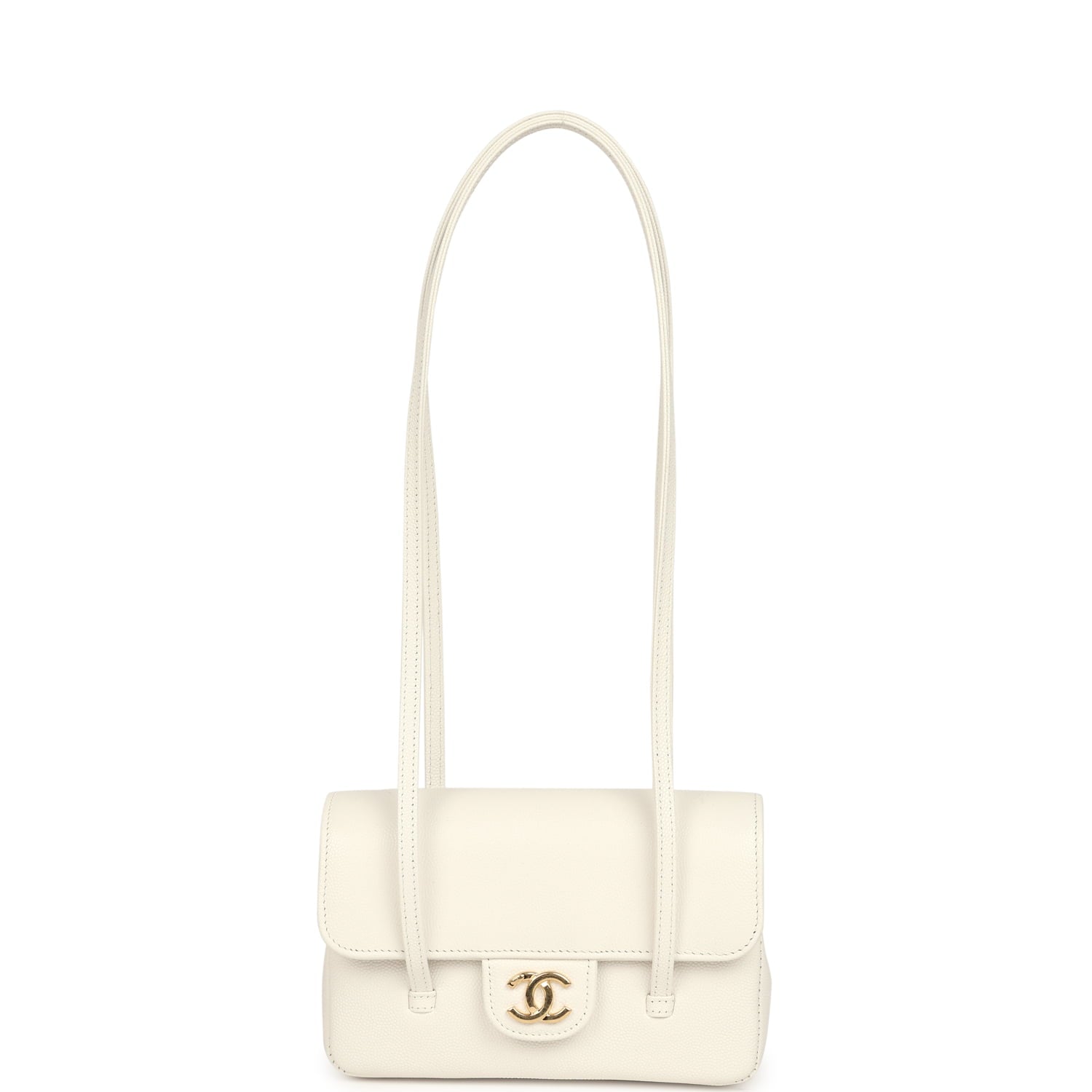 Chanel Mini Preppy Coco Clutch with Straps White Shiny Caviar Brushed Gold Hardware