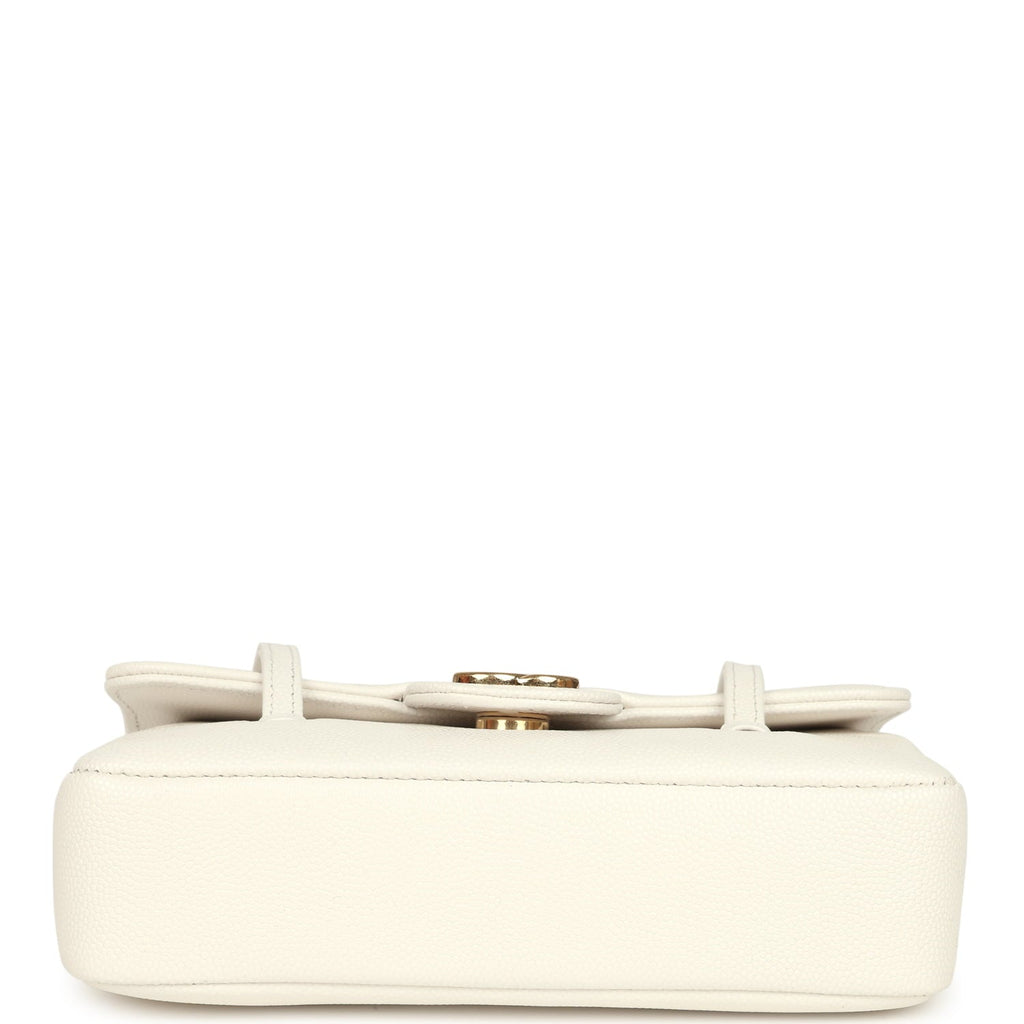 Chanel Mini Preppy Coco Clutch with Straps White Shiny Caviar Brushed Gold Hardware