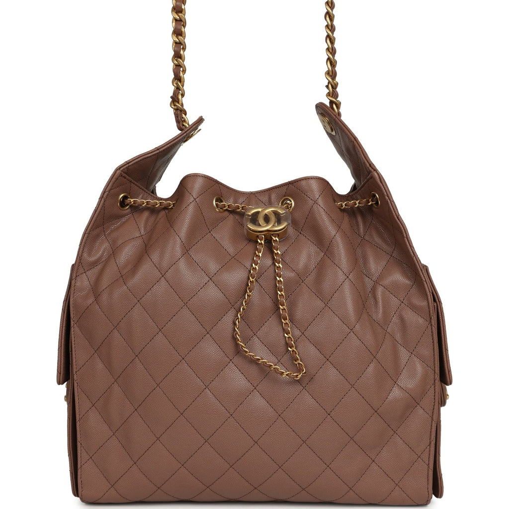Chanel Medium 25 Hobo Bag Brown Caviar Antique Gold Hardware