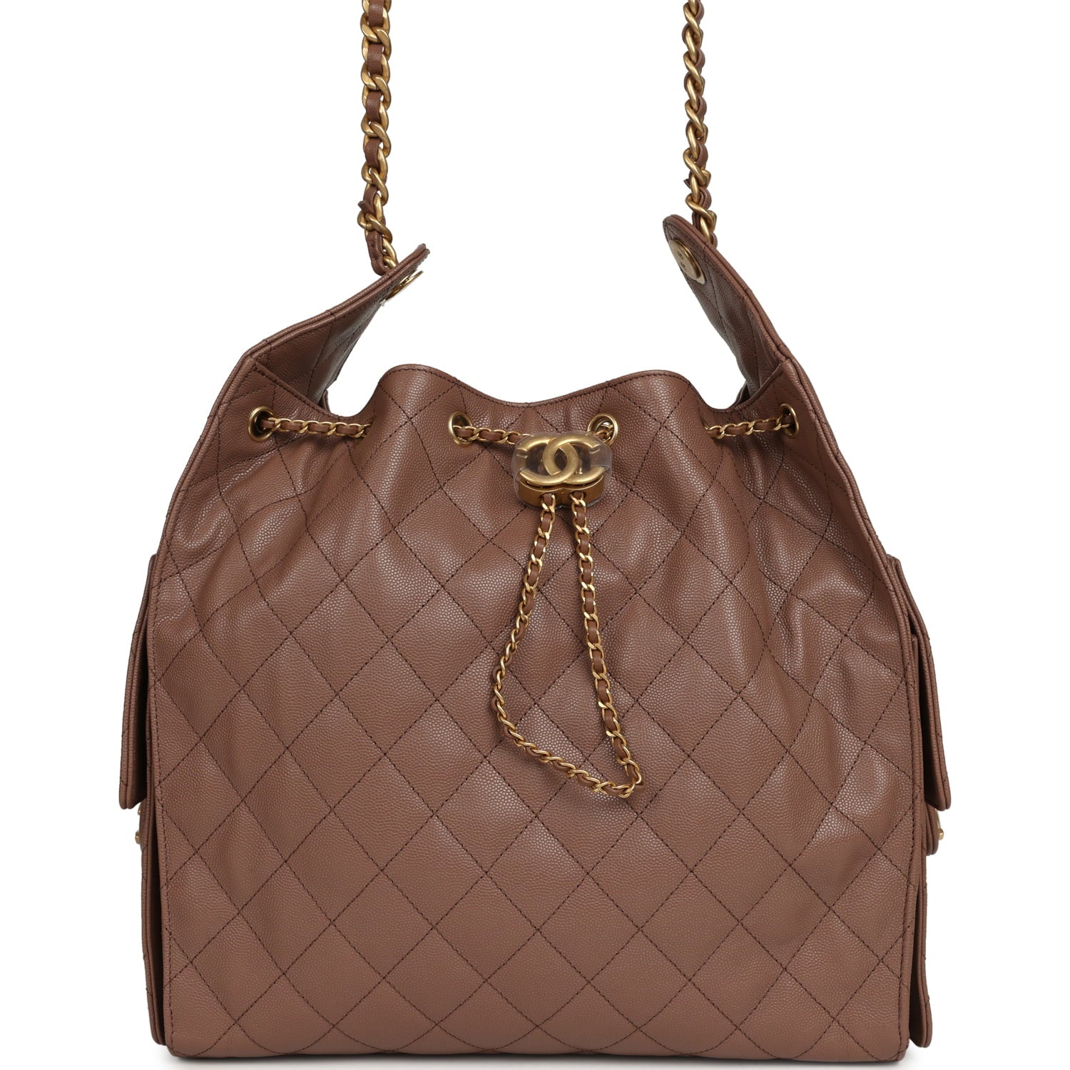 Chanel Medium 25 Hobo Bag Brown Caviar Antique Gold Hardware