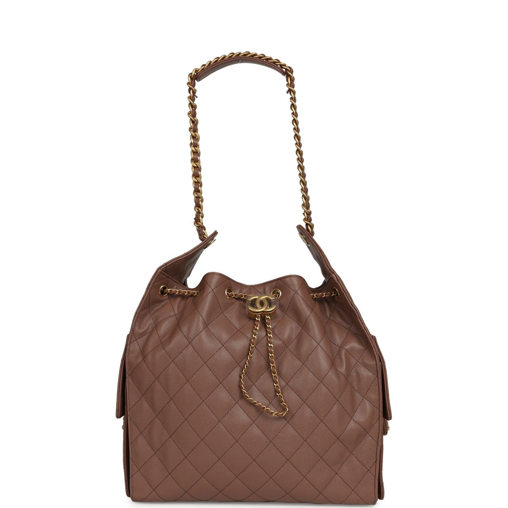 Chanel Medium 25 Hobo Bag Brown Caviar Antique Gold Hardware