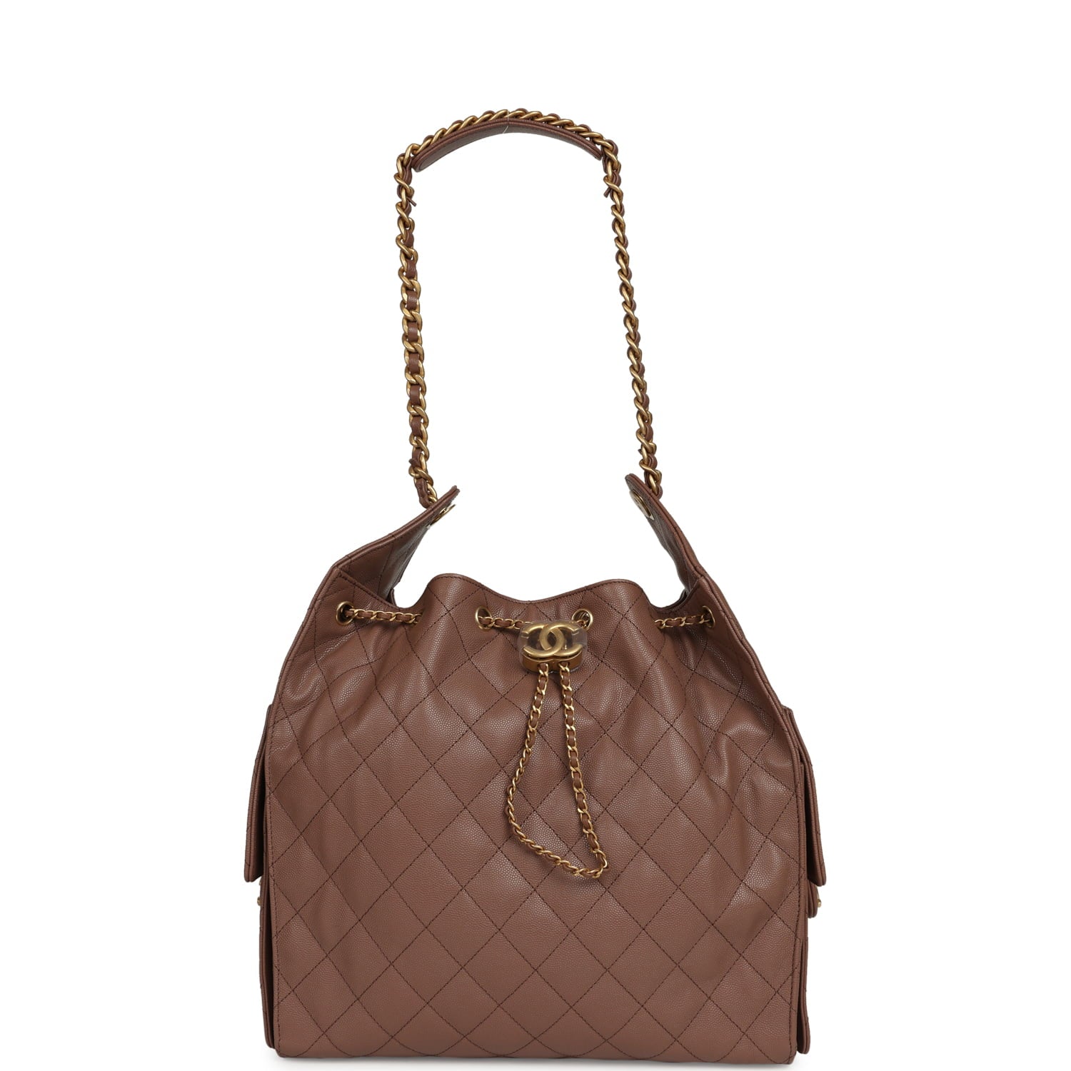 Chanel Medium 25 Hobo Bag Brown Caviar Antique Gold Hardware